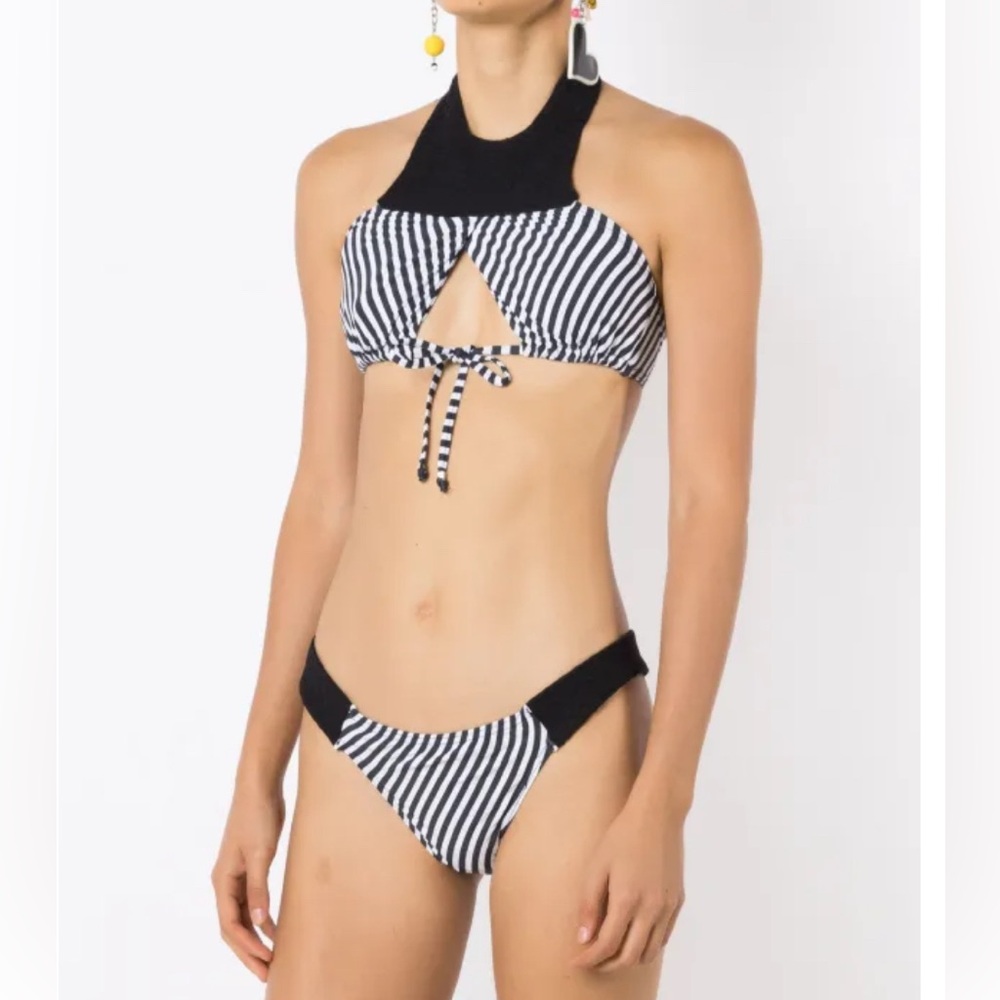 New Amir Slama size Medium Black & White striped cut-out halterneck bikini